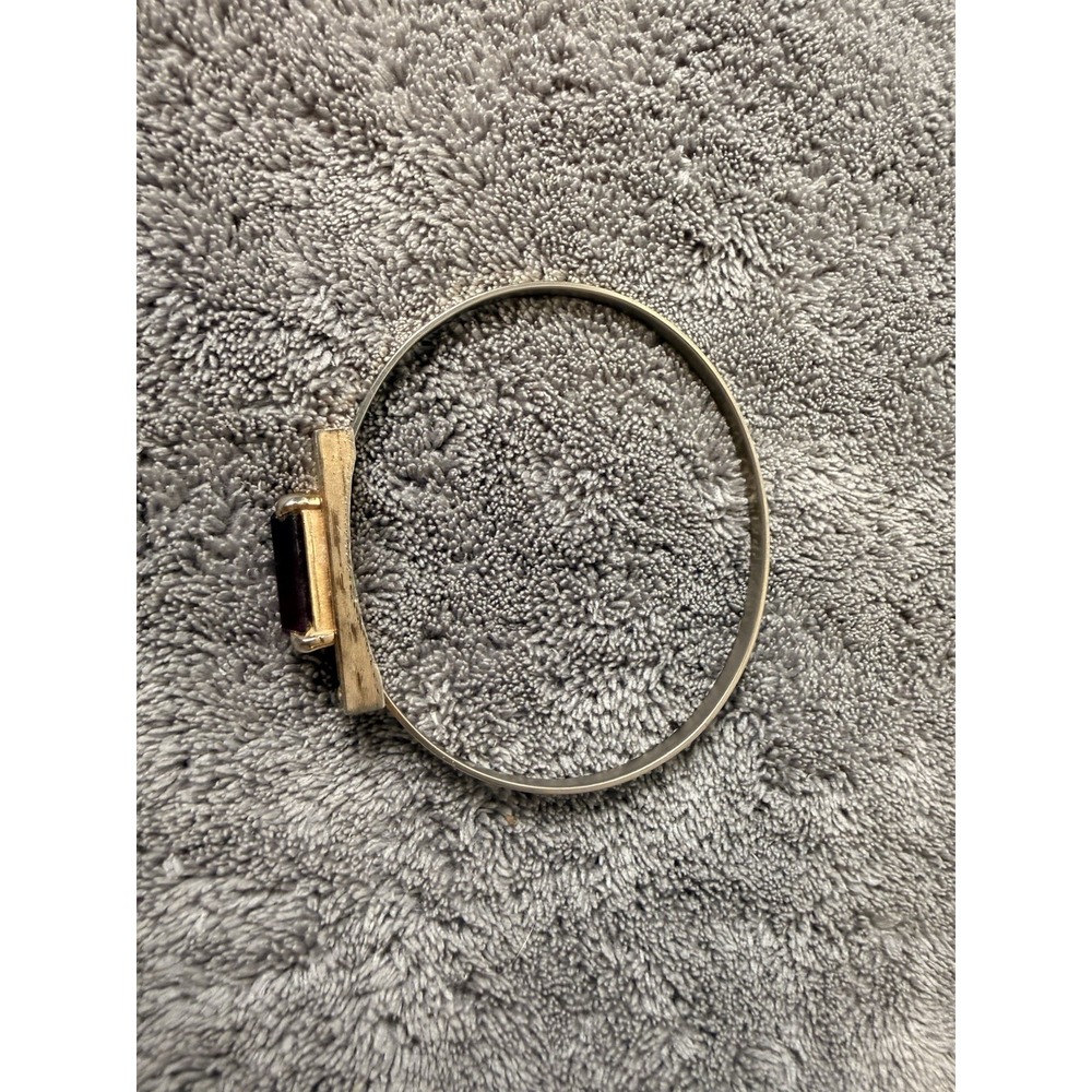 Vintage Gold Tone Avon Purple Rhinestone Hinged Bangle Bracelet - Picture 3 of 5